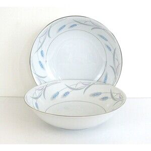 2 Valmont China Japan Round Serving Bowls Royal Wheat Platinum Trim 9" W